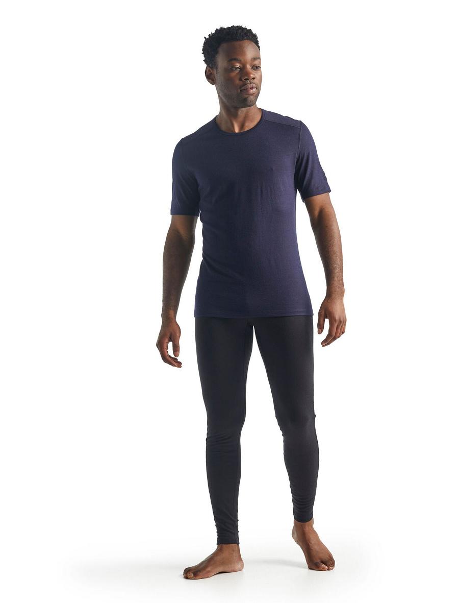 Midnight Navy Men's Icebreaker Merino 200 Oasis Short Sleeve Crewe Thermal Top Base Layers | USA 1388YXFU